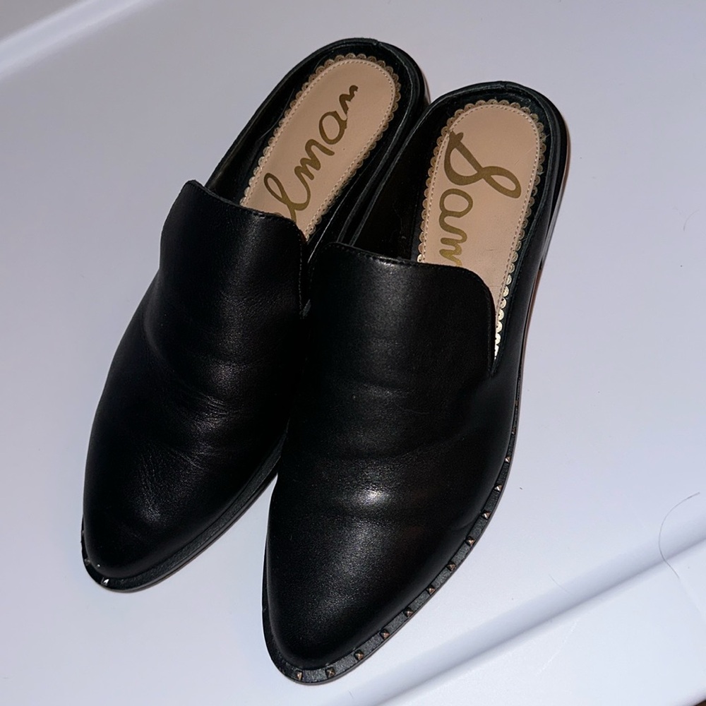 SAM EDELMAN - Black Mules with studded detail around the front of shoes